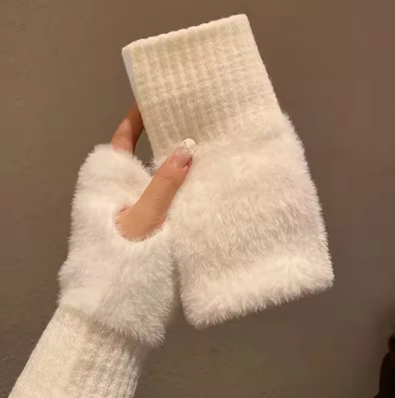 Women’s Soft Plush Knit Fingerless Gloves