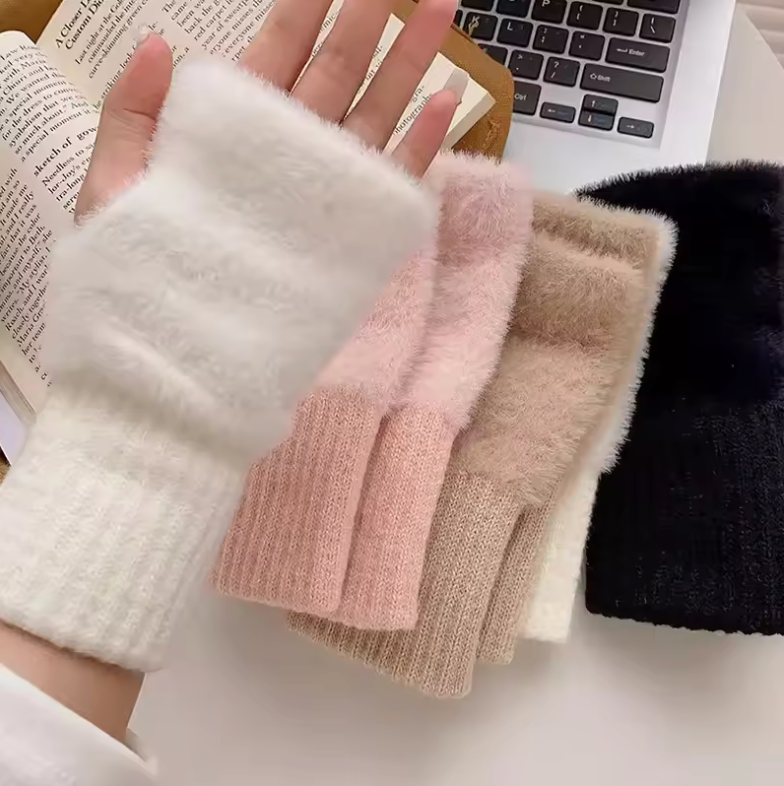 Women’s Soft Plush Knit Fingerless Gloves