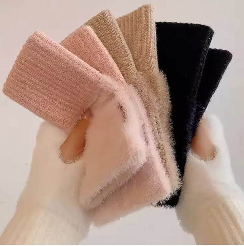 Women’s Soft Plush Knit Fingerless Gloves