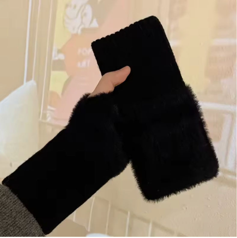 Women’s Soft Plush Knit Fingerless Gloves