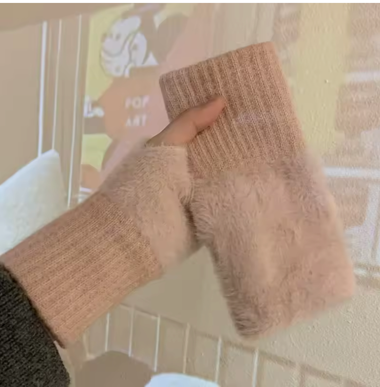 Women’s Soft Plush Knit Fingerless Gloves