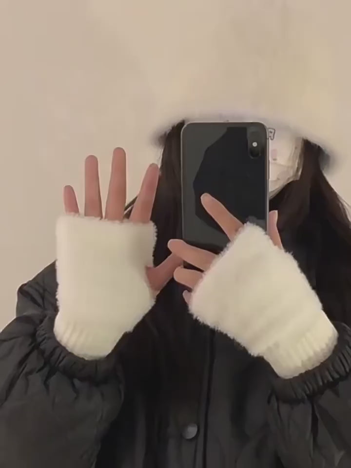 Women’s Soft Plush Knit Fingerless Gloves